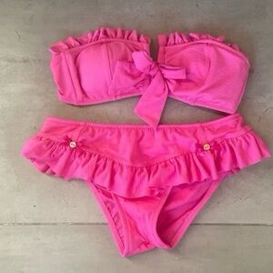 Y2K Betsey Johnson Pink Ruffle Bandeau Bikini Set medium